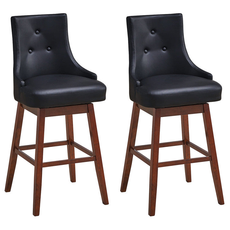 2 Pieces 29 Inch Pub Height Swivel Upholstered Bar Stools with Wood Legs