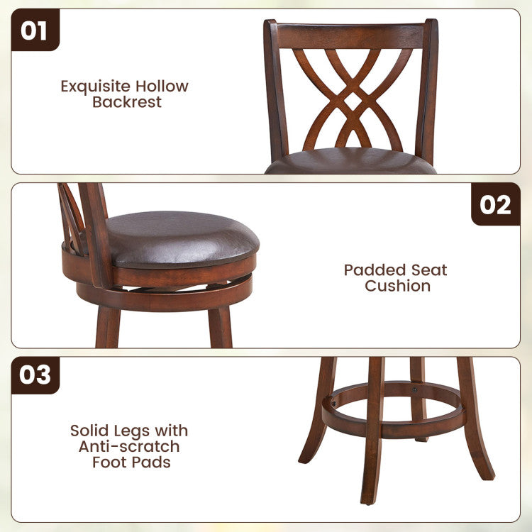 360° Swivel Counter Height Chairs with PU Leather Cushioned Seat and Footrests