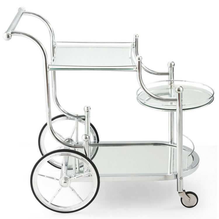 Kitchen Rolling Bar Cart with Tempered Glass Suitable for Restaurant and Hotel