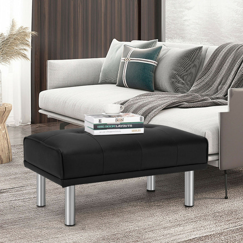 Rectangle Tufted Ottoman with Stainless Steel Legs for Living Room