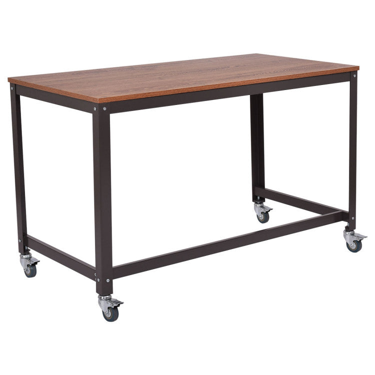 Wood Top Metal Frame Rolling Computer Desk Laptop Table