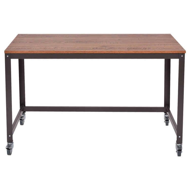 Wood Top Metal Frame Rolling Computer Desk Laptop Table