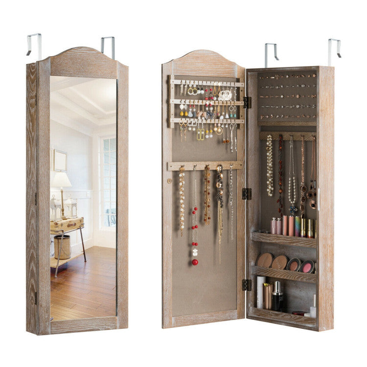 Wall/Door Mounted Jewelry Armoire Cabinet with Mirror