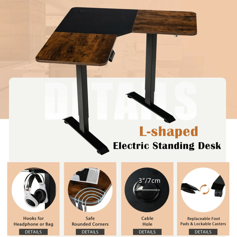 L-Shaped Electric Standing Desk with 4 Memory Positions and LCD Display