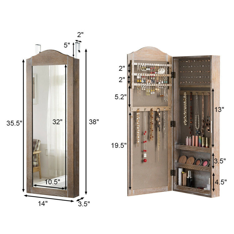 Wall/Door Mounted Jewelry Armoire Cabinet with Mirror