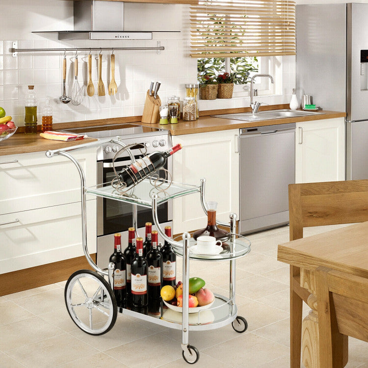 Kitchen Rolling Bar Cart with Tempered Glass Suitable for Restaurant and Hotel