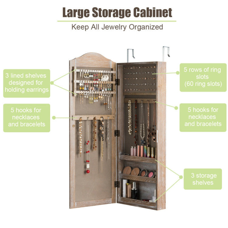 Wall/Door Mounted Jewelry Armoire Cabinet with Mirror