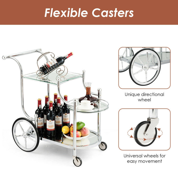 Kitchen Rolling Bar Cart with Tempered Glass Suitable for Restaurant and Hotel