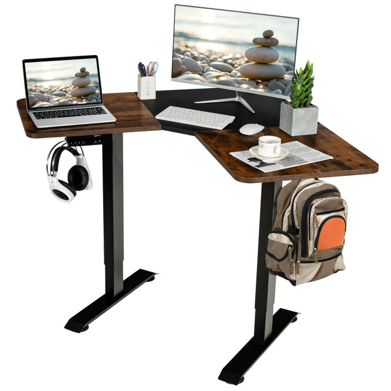 L-Shaped Electric Standing Desk with 4 Memory Positions and LCD Display