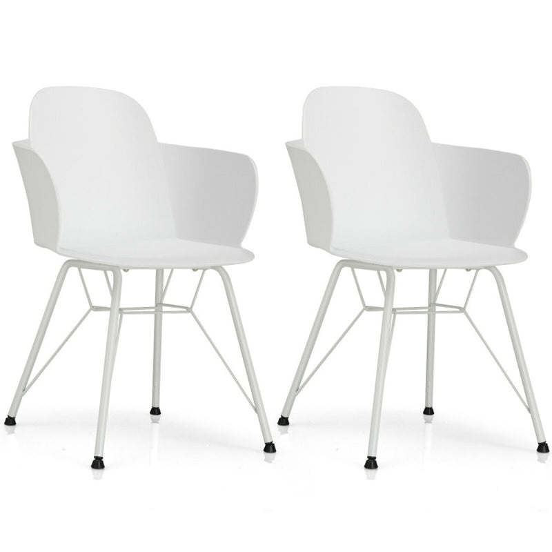 Set of 2 Metal Frame Modern Petal-Shape Plastic Dining Chairs