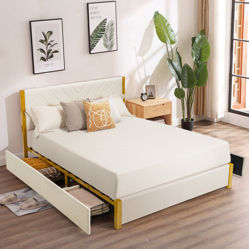 Full Size/Queen Size Upholstered Bed Frame with Adjustable Headboard and 4 Drawers