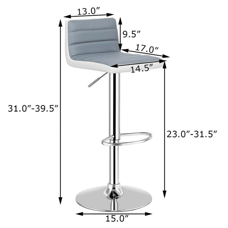 Set of 2 Adjustable Heights Barstool with PU Leather