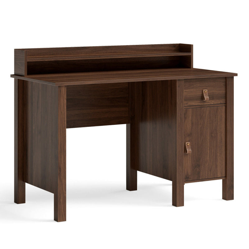 48 Inch Computer Desk Writing Workstation with Drawer and Hutch Walnut