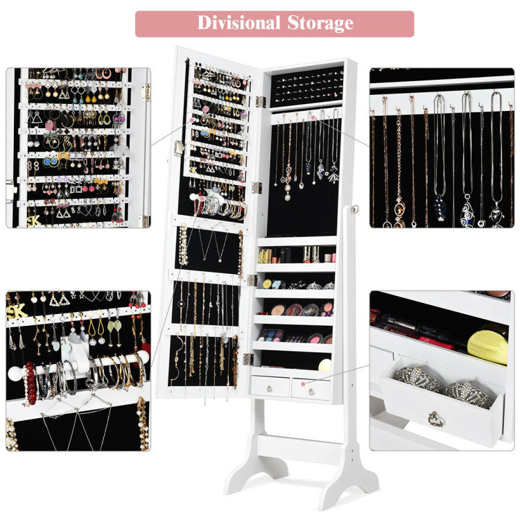 Lockable Mirrored Jewelry Cabinet Armoire Storage Organizer Box