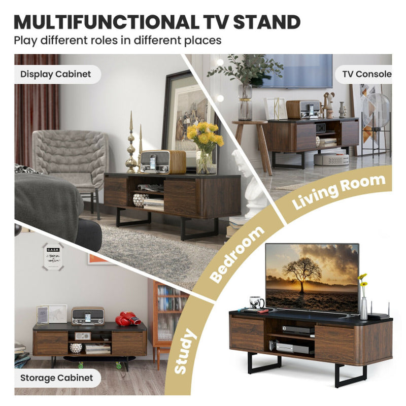 Wooden TV Stand with 2-Door Storage Cabinets for for Tvs up to 55 Inch