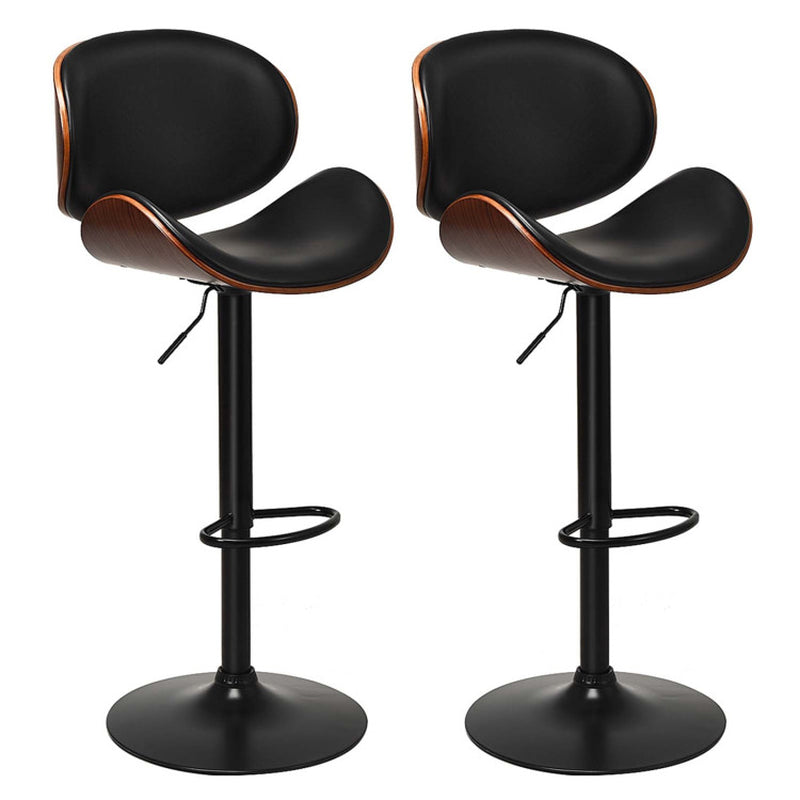 Set of 2 Adjustable Swivel PU Leather Bar Stools with Iron Base and Curved Footrest