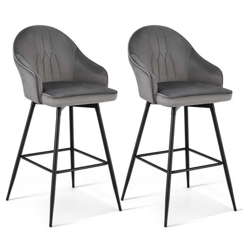 2 Pieces 29.5 Inch Pub Height Swivel Velvet Bar Stools with Metal Legs