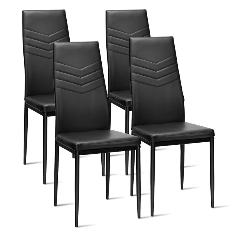 Set of 4 High Back Dining Chairs with PVC Leather and Non-Slip Feet Pads