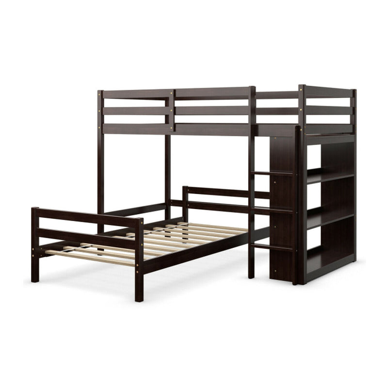 Twin over Twin Loft Bunk Bed with 3-Tier Bookcase