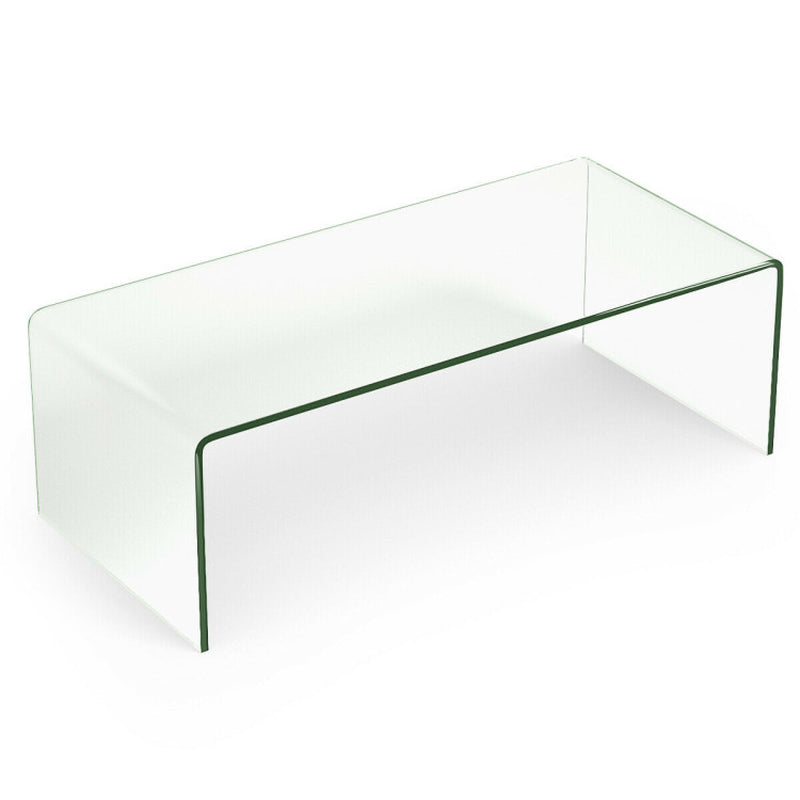 42 X 19.7 Inch Clear Tempered Glass Coffee Table with Rounded Edges