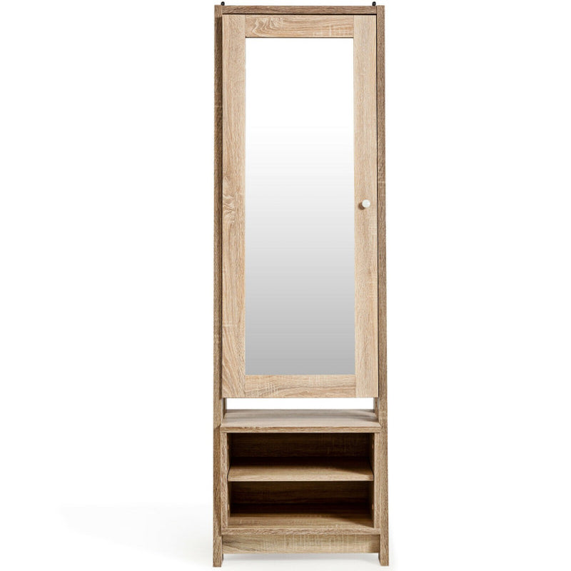 2-In-1 Wooden Cosmetics Storage Cabinet with Full-Length Mirror and Bottom Rack