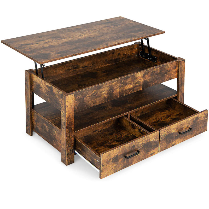 Lift Top Coffee Table with 2 Storage Drawers and Hidden Compartment