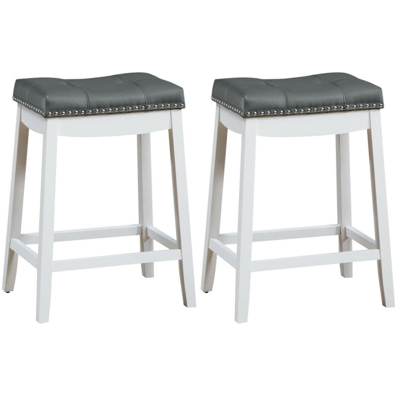 Set of 2 24-Inch Height Backless Counter Stool with Footrest