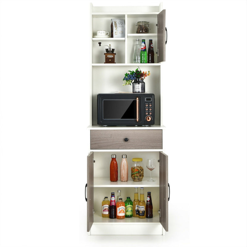 3-Door 71 Inch Kitchen Buffet Pantry Storage Cabinet with Hutch and Adjustable Shelf