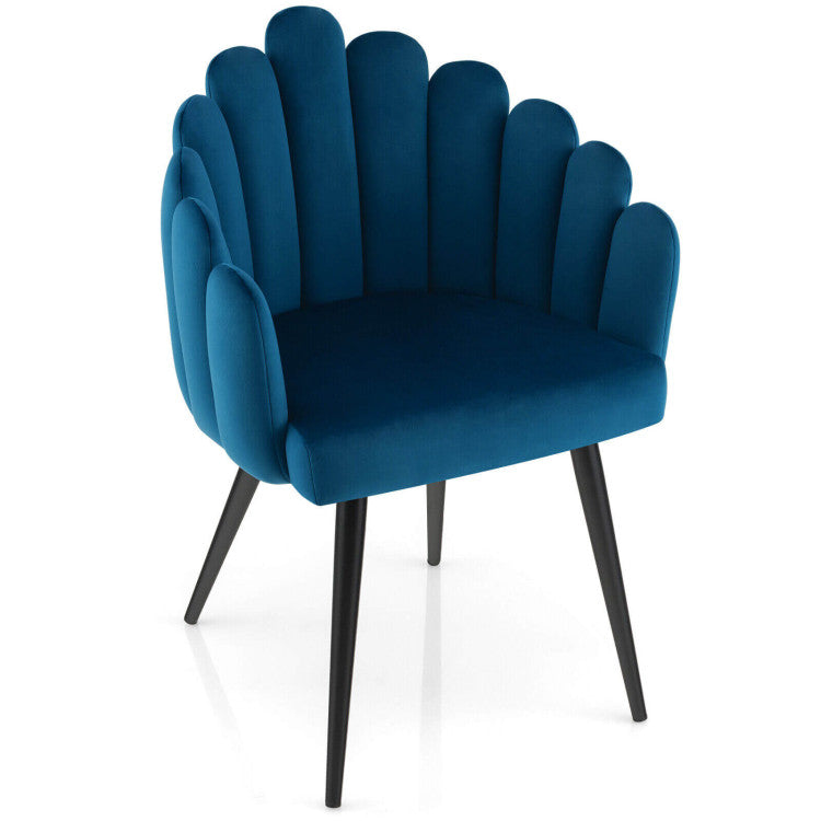 Modern Velvet Dining Chair with Metal Base and Petal Backrest