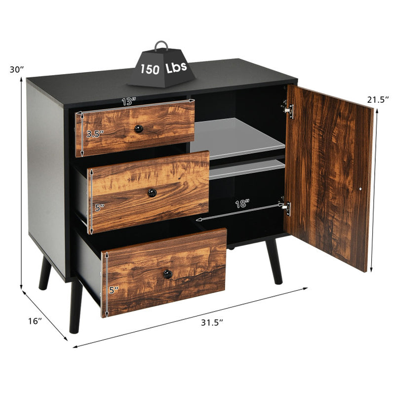 31.5 Inch Wood Floor Storage Cabinet with 3 Drawers and Adjustable Shelf