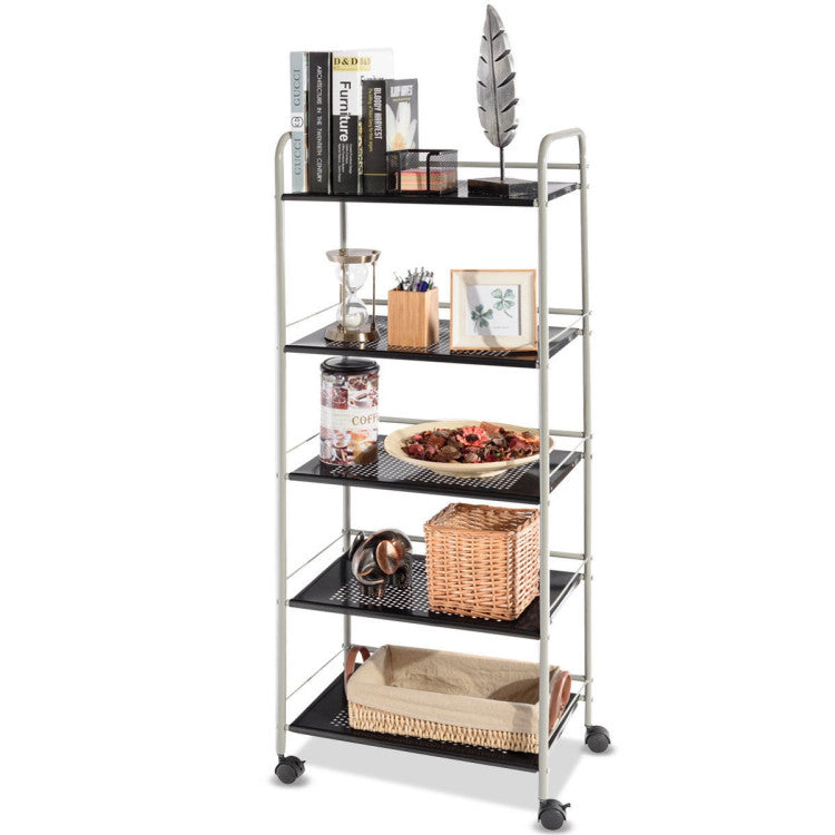 5-Tier Kitchen Rolling Utility Microwave Rack Cart with Lockable Casters