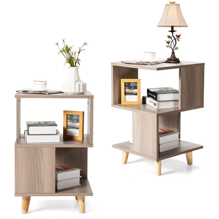 2 Pieces Wooden Modern Nightstand Set with Solid Wood Legs for Living Room