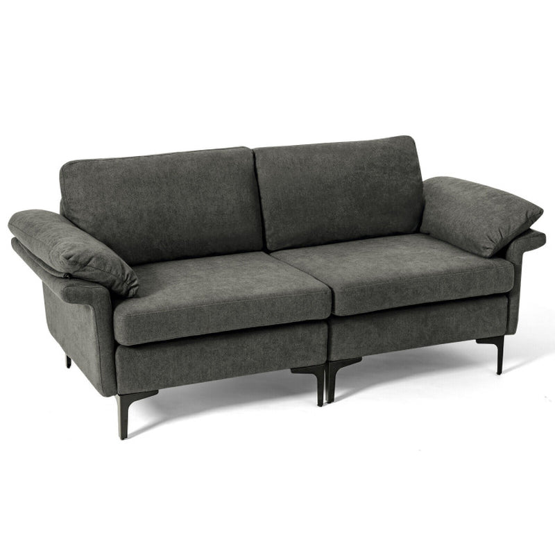 Modern Fabric Loveseat Sofa for with Metal Legs and Armrest Pillows