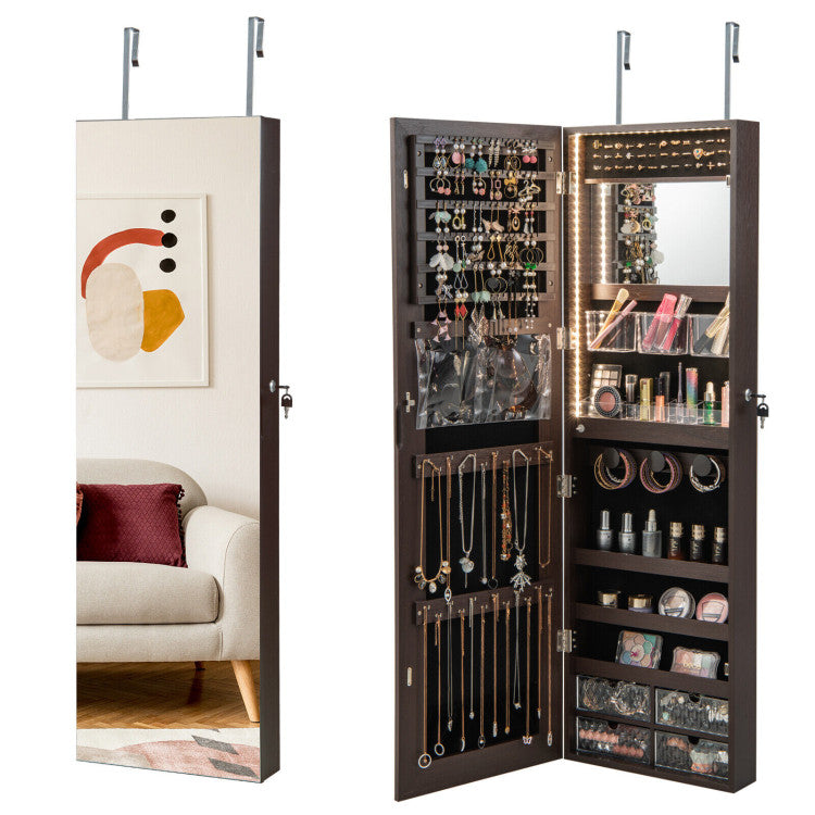 Wall Mounted Jewelry Cabinet with 3-Color Lights