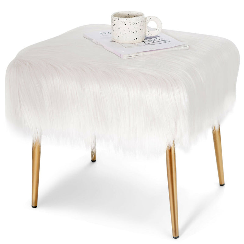 Faux Fur Vanity Stool with Golden Metal Legs for Makeup Room