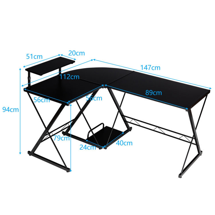 58 Inch L-Shaped Computer Desk with Movable Shelf and CPU Stand