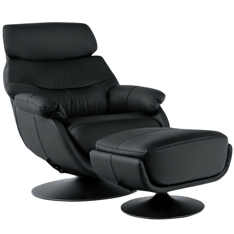 360° Swivel Leather Lounge Chair with Ottoman and Thick Footstool