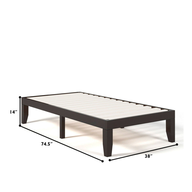 14 Inch Twin Size Rubber Wood Platform Bed Frame with Wood Slat Support