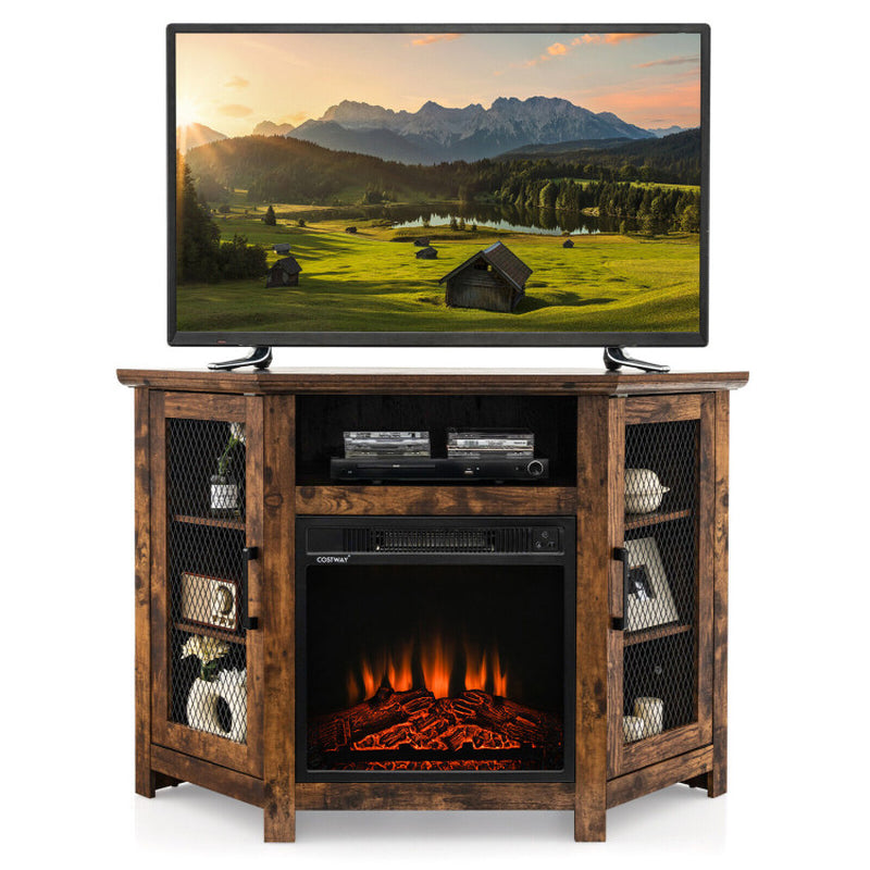 Corner TV Stand with 18 Inch Electric Fireplace for Tvs up to 50 Inch