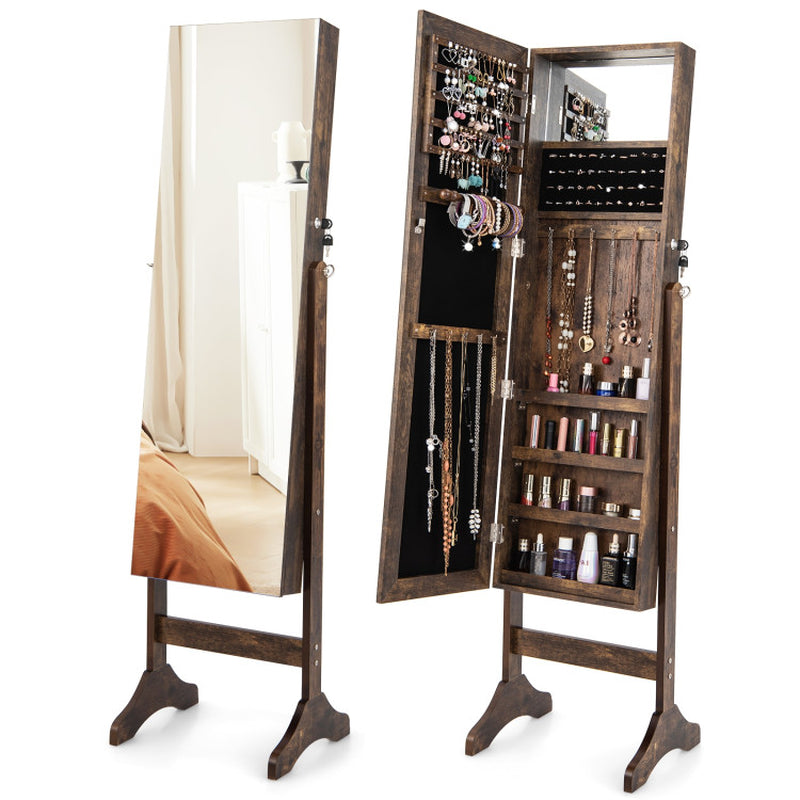 Standing Jewelry Organizer Armoire with Full-Length Mirror