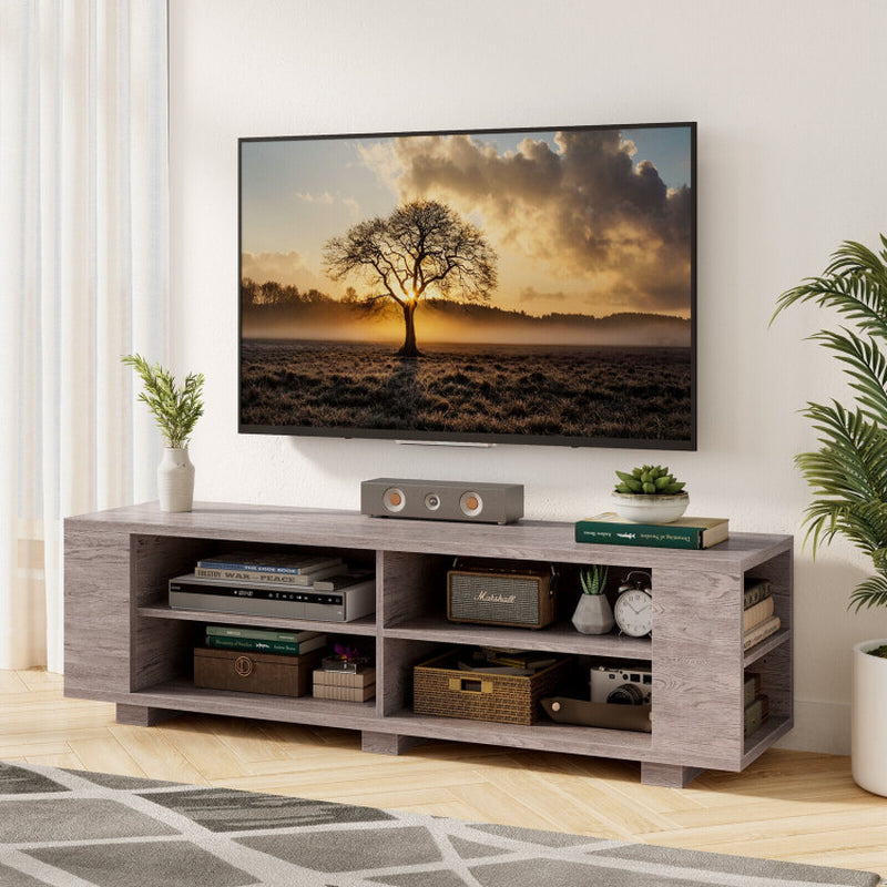 Wooden TV Stand with 8 Open Shelves for Tvs up to 65 Inch Flat Screen