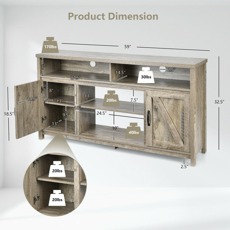 59 Inch TV Stand Media Center Console Cabinet with Barn Door for Tv'S 65 Inch