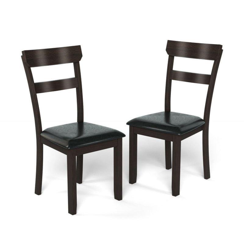 Set of 2 Dining Chairs with Rubber Wood Frame and Upholstered Faux Leather Seat