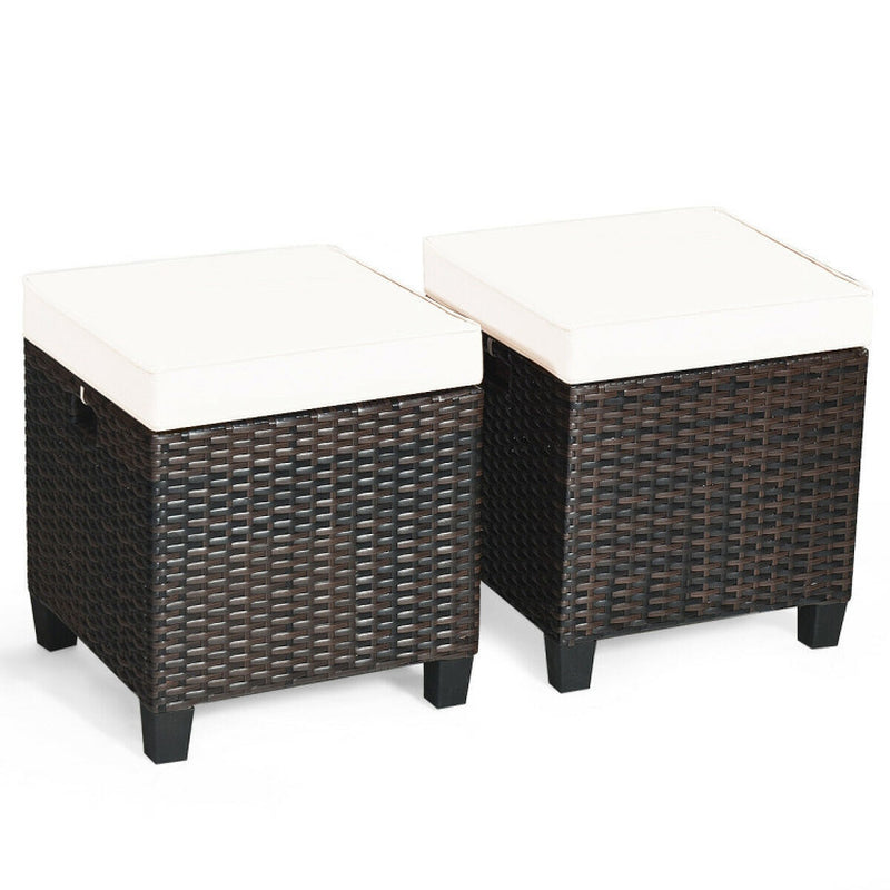 2 Pieces Patio Rattan Ottoman Set with Removable Cushions