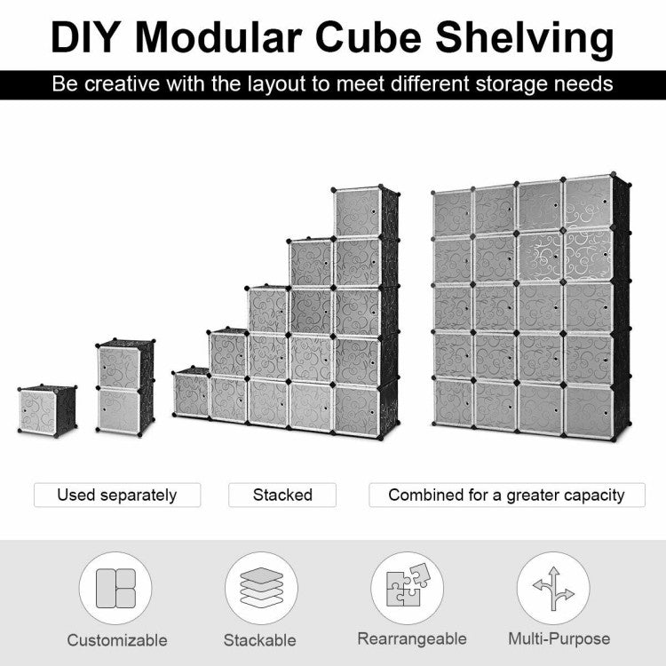 20-Cube DIY Plastic Cube Storage Organizer with Doors