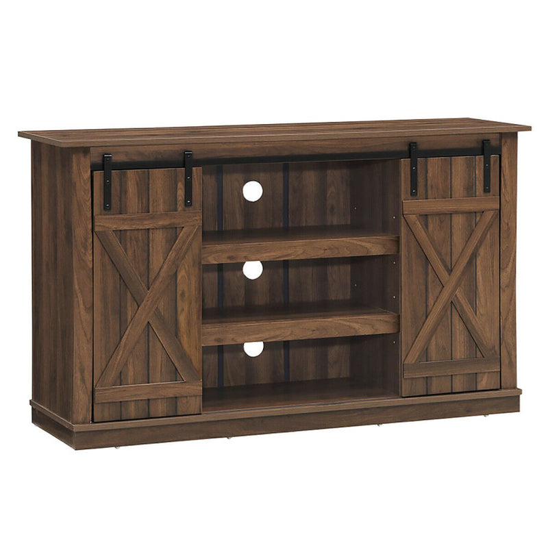 Farmhouse Wood TV Stand for Tvs up to 60 Inch with Sliding Barn Doors