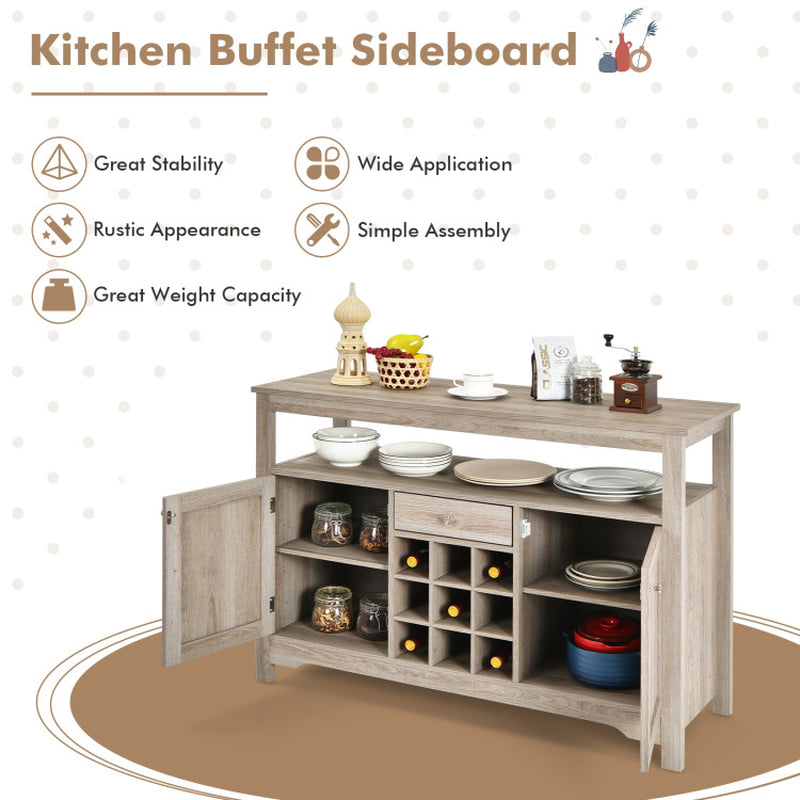 Server Buffet Sideboard with Wine Rack and Open Shelf