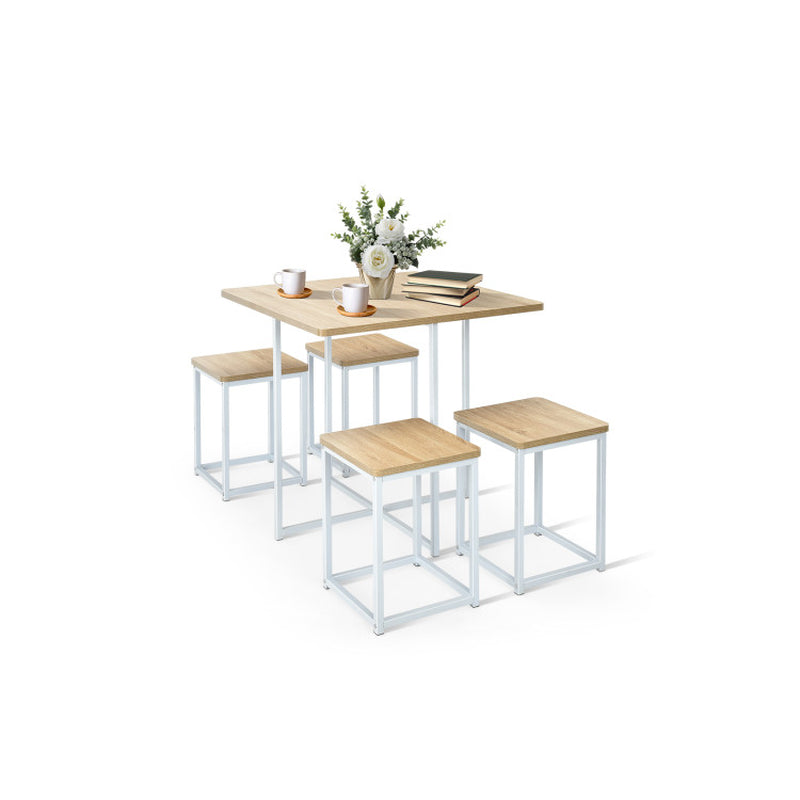 5 Pieces Metal Frame Dining Set with Compact Dining Table and 4 Stools