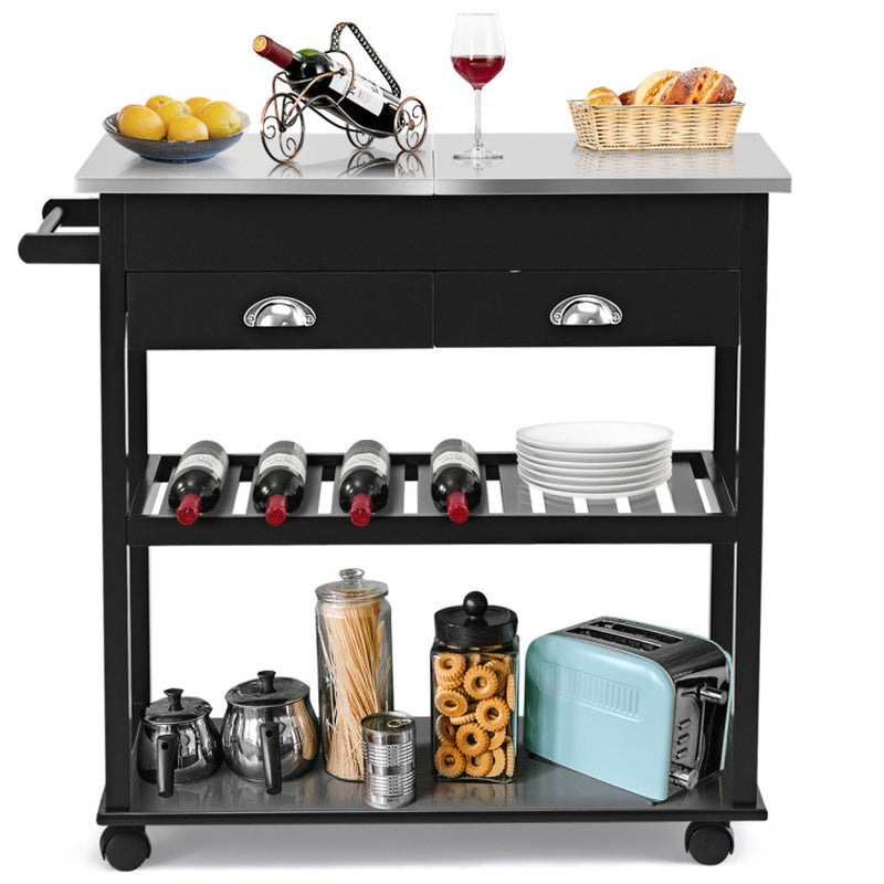 Kitchen Island Cart Rolling Trolley with Stainless Steel Flip Top