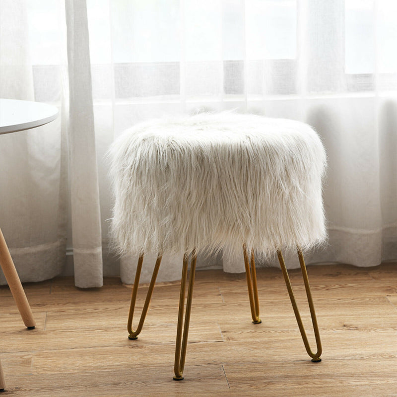 Faux Fur Vanity Stool Chair with Metal Legs for Bedroom and Living Room